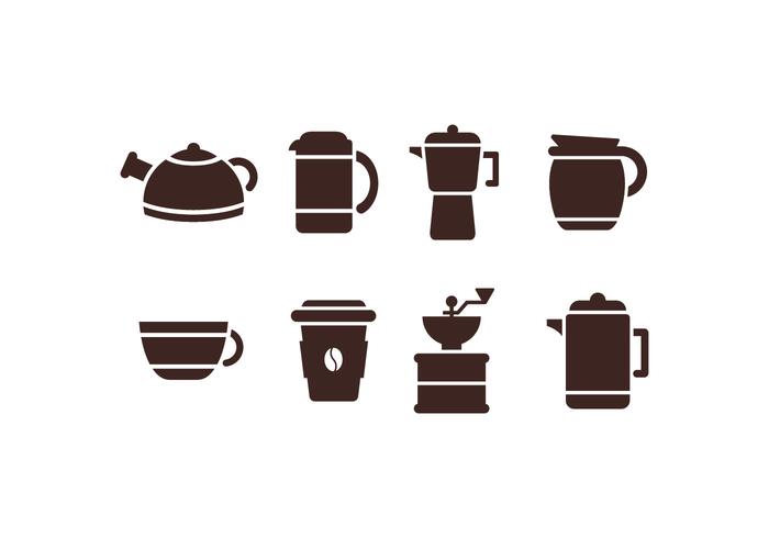 Iconos de conjunto de cafetera vector