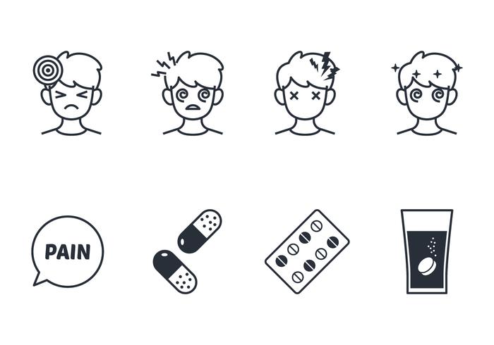 Headache line icon set vector