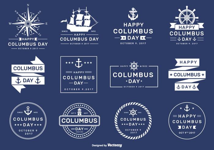 Etiquetas engomadas y etiquetas felices del vector 2017 del día de Columbus