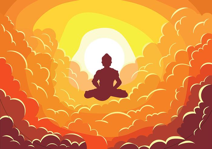 Buddah on Clouds Vector Illustration