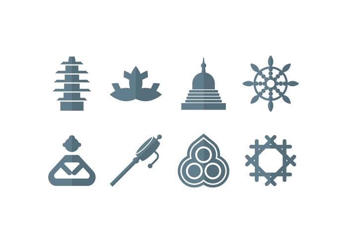 Meditation, yoga, zen, buddha set icons vector