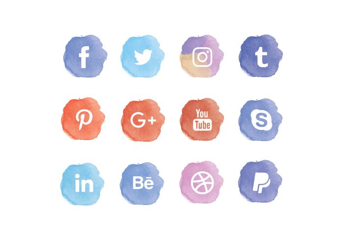 Vector Watercolor Social Media Icons Set