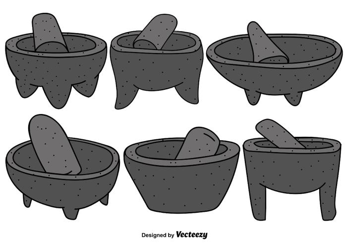 Vector Set Of Mexican Molcajete With Pestle