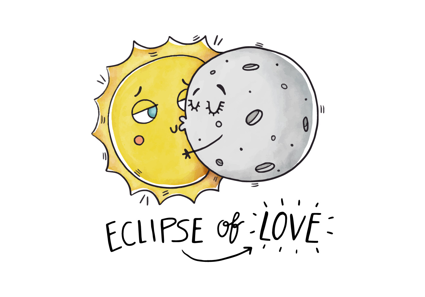 Funny Sun And Moon Character Kissing With Eclipse Joke Vector 159900