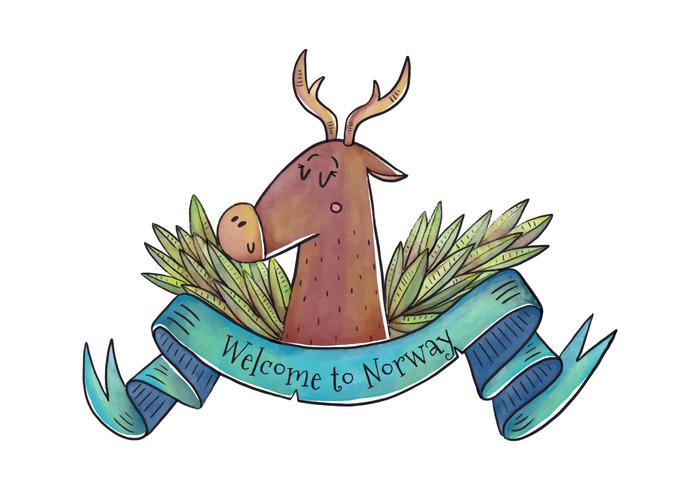 Welcome to Norway Cute Deer With Blue Ribbon Vector Welcome to Norway Cute Deer With Blue Ribbon Vector