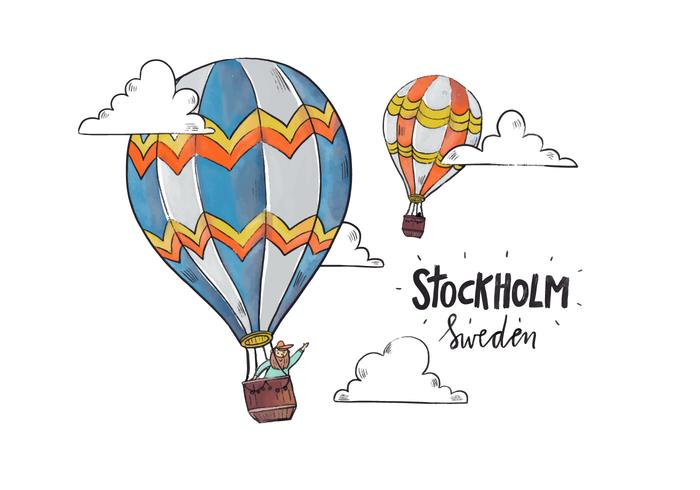 Stockholm Colorful Hot Air Balloon With Clouds Vector 