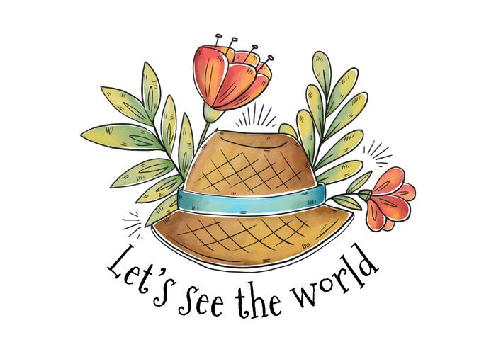 Watercolor Travel Hat Vector Watercolor Travel Hat Vector
