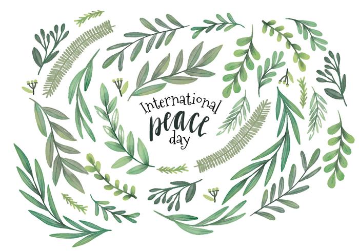 Vector Watercolor Leaves And Branches Celebrating International Peace Day