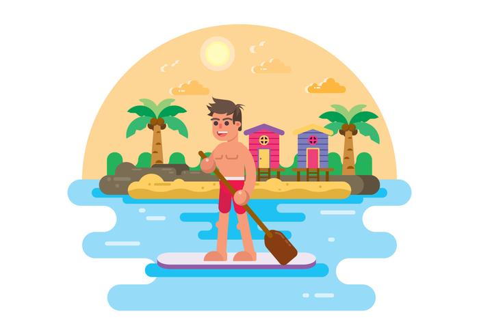 Man Stand Up On Paddleboard Illustration vector