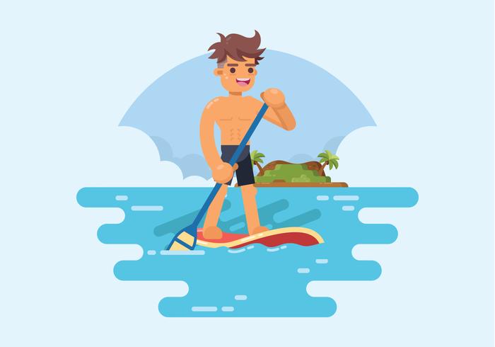 Man Standing On Paddle Board Vector 