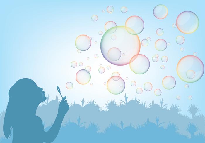 Girl Playing With Bubble Blower Vector