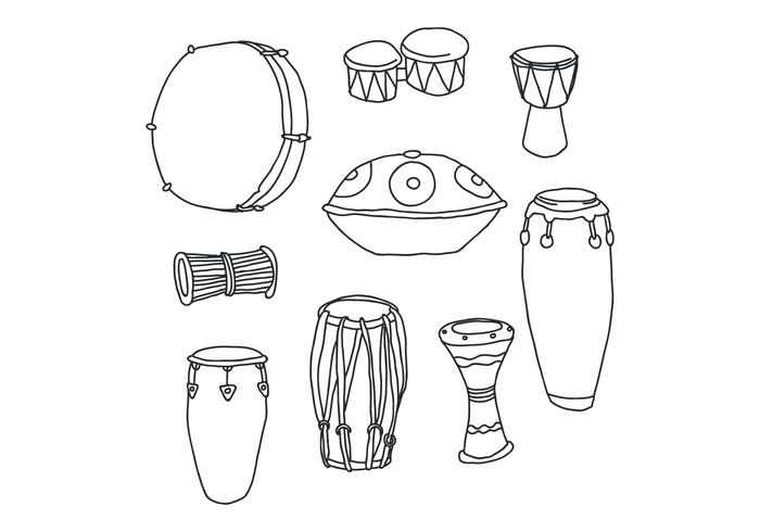 Set Of Hand Drawn Drum Vectors