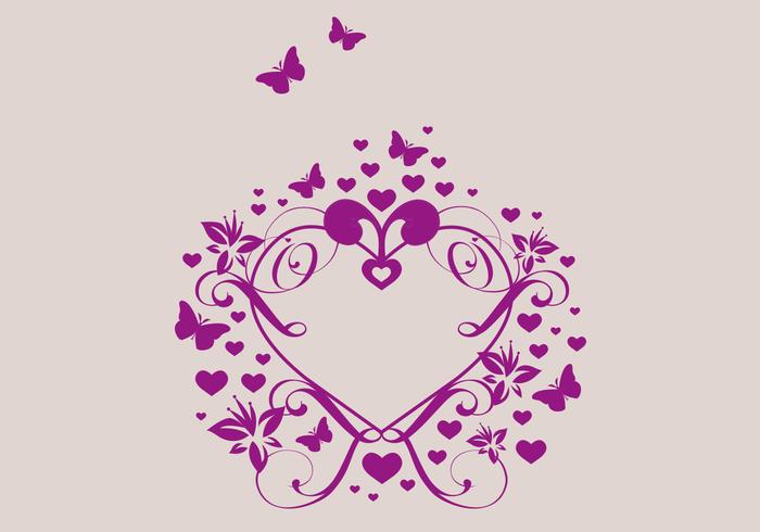 corazón con flores y mariposas vector