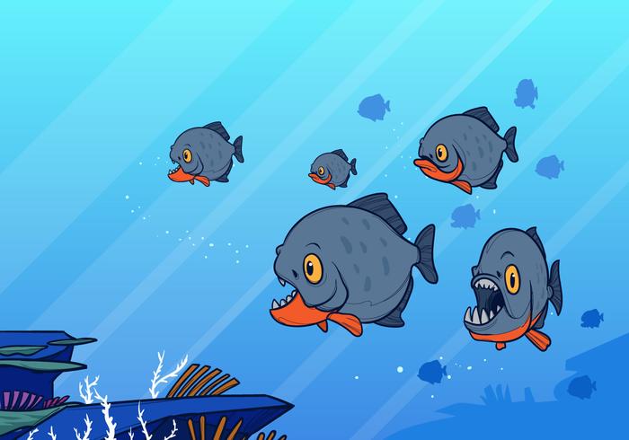 Group Of Piranha Fish Swimming Vector 