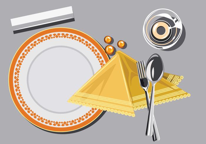 Close up of Plate with Spoon and Fork and a Serviette vector