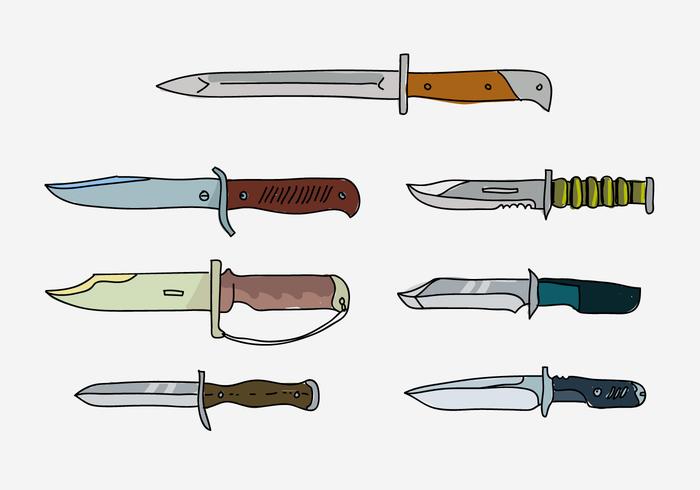 Army Bayonet Collection Hand Drawn Vector Illustration