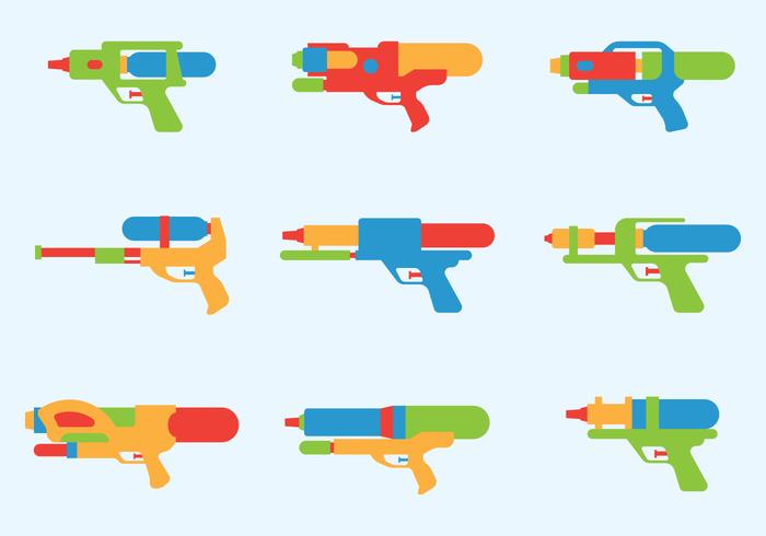 Iconos de la historieta de los armas de agua vector