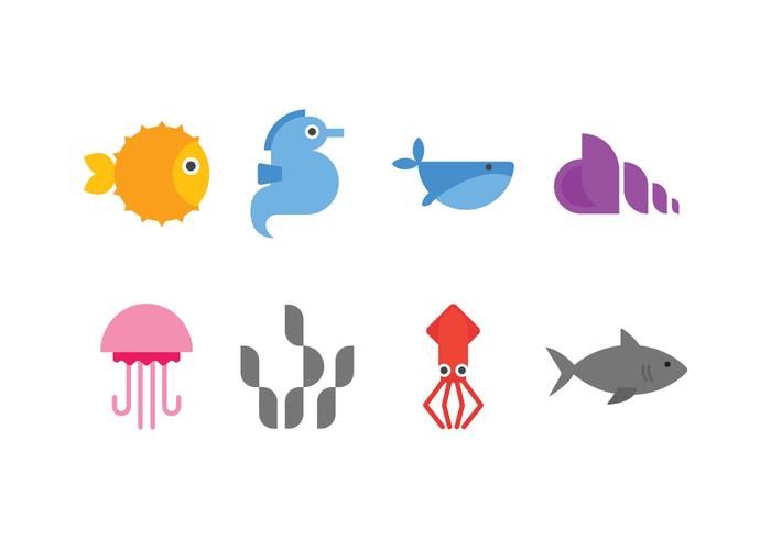 Iconos del vector de la vida marina