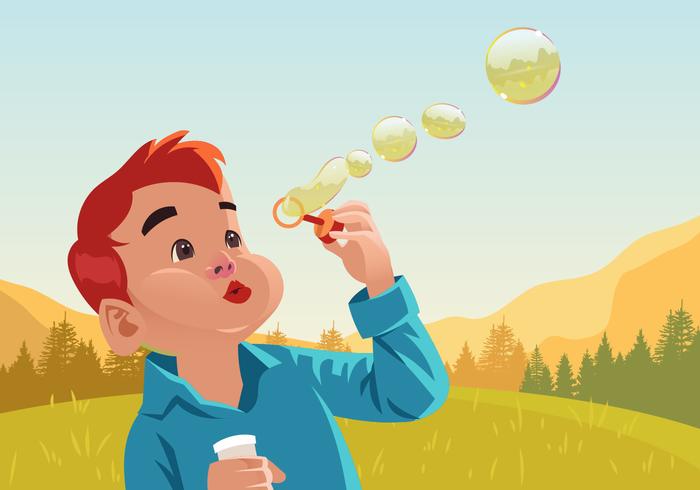 Kids Blowing Bubbles Vector