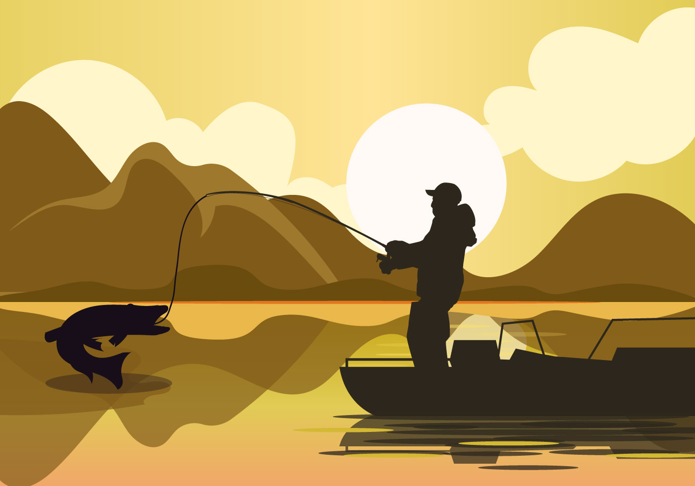 Man Fishing A Muskie Fish Silhouette 160406 Vector Art at ...