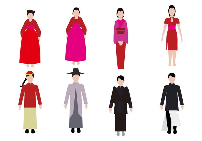 A collection of traditional costumes by country. East Asia. vector design  illustrations. 2911130 Vector Art at Vecteezy