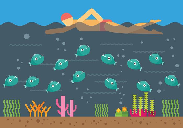 Swimming Over Piranhas Vector Illustration Swimming Over Piranhas Vector Illustration