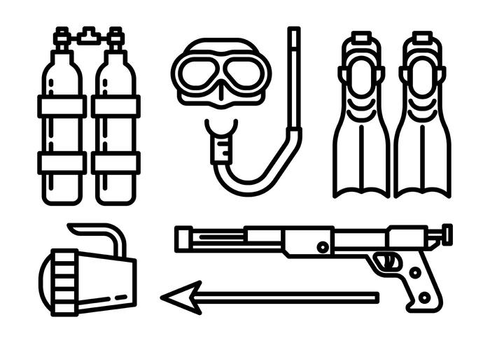 Iconos de pesca submarina vector