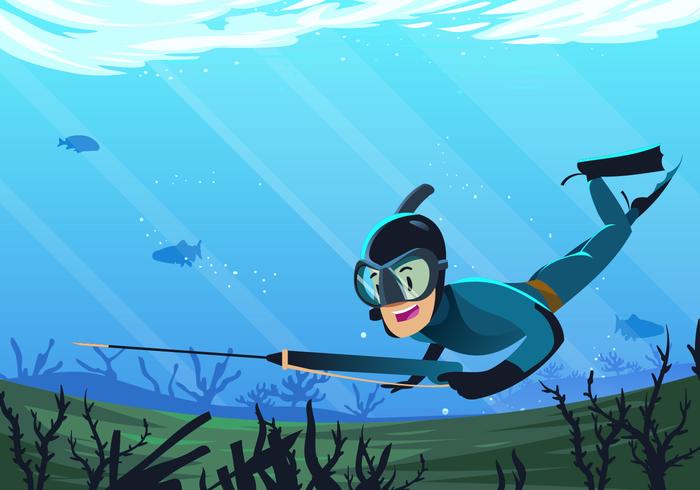 Vector Underwater Spearfishing Scene 