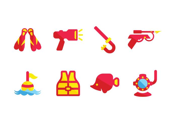 Spearfishing equipment icons vector