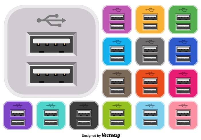 Vector Conjunto De USB Color Icono