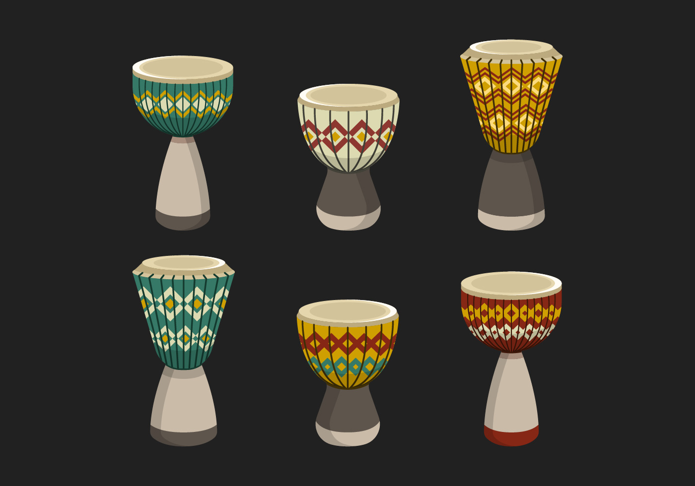 Djembe Drum Collection With Ethnic Pattern Vector Illustration 160864