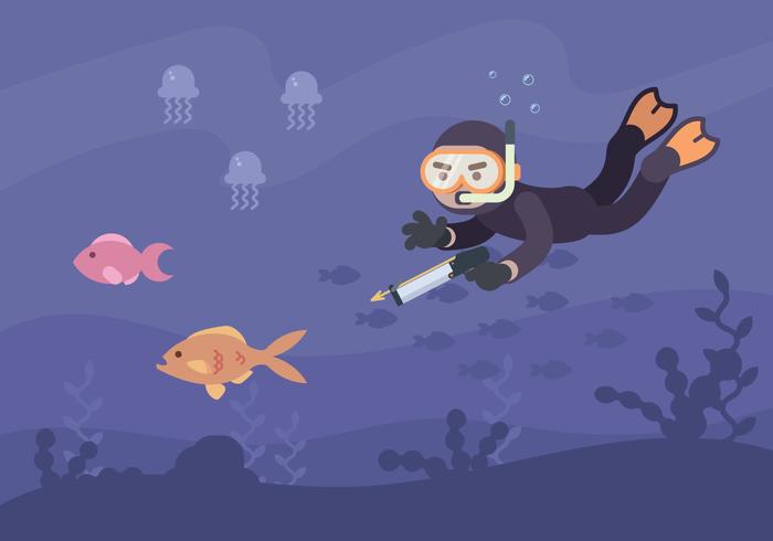 Man Hunting Fish With Speargun vector