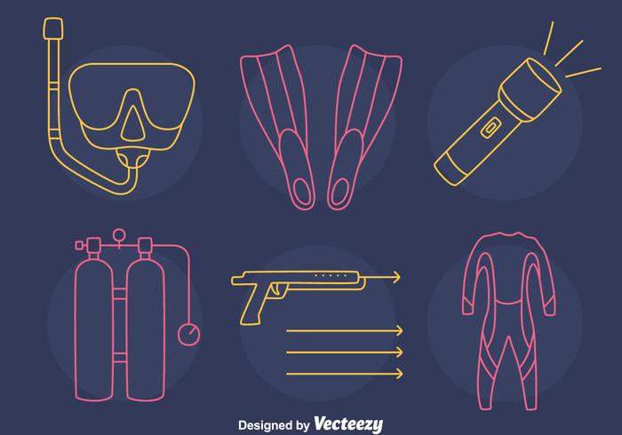 Spearfishing Element Line Icons Vector