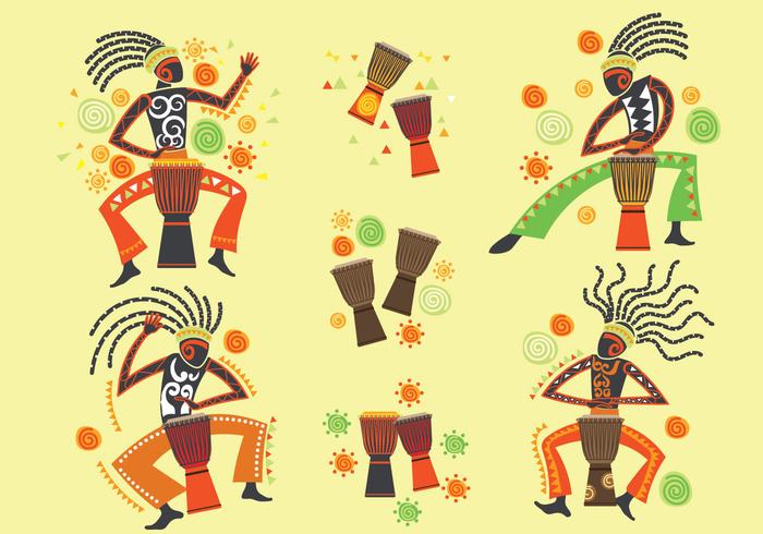 Vector hombre tocando Djembe y música africana