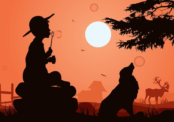 Kids Blowing Bubbles Silhouette Free Vector