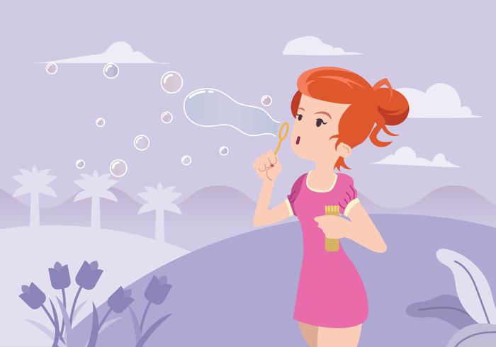 Young Woman Blowing A Bubble Blower vector