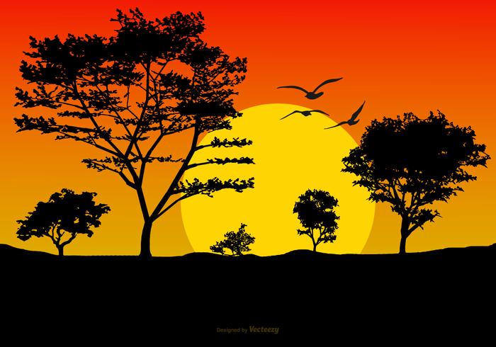 Ilustración hermosa del paisaje de la puesta del sol vector