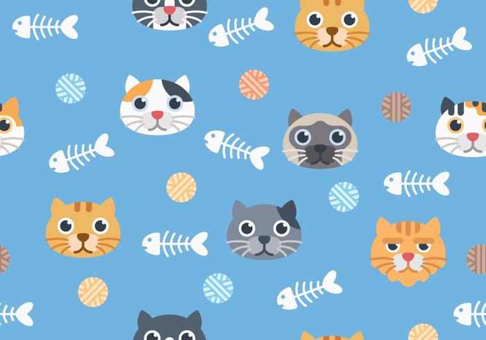 Seamless Cute Cat Pattern On Blue Background vector