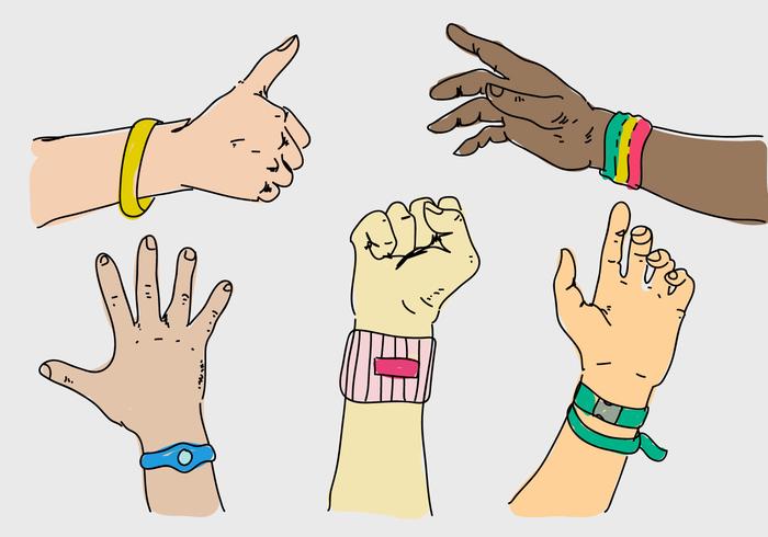 Wristband On Hand Pose Collection Hand Drawn Vector illustration