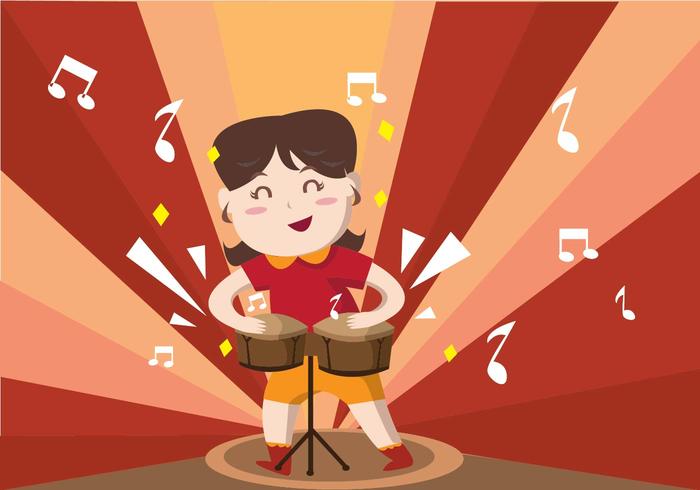 Cute Girl Playing Bongo Vector 