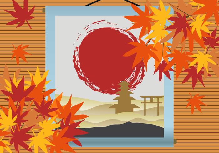 Arce Japonés Con Fondo De Pintura Japonesa vector