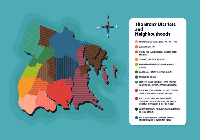 Bronx Mapa Con Distrito Información Vector Ilustración