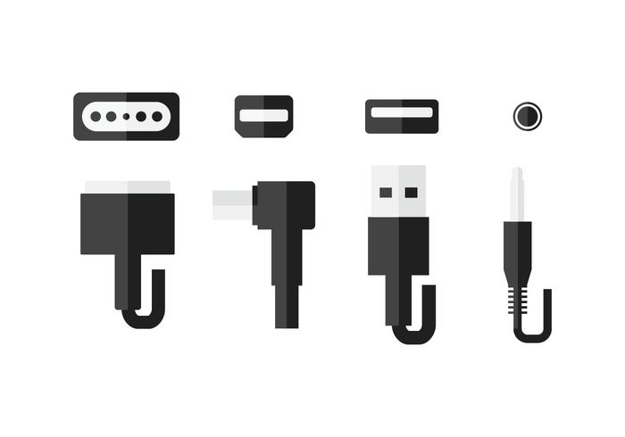 Computer plug in and port set icons vector