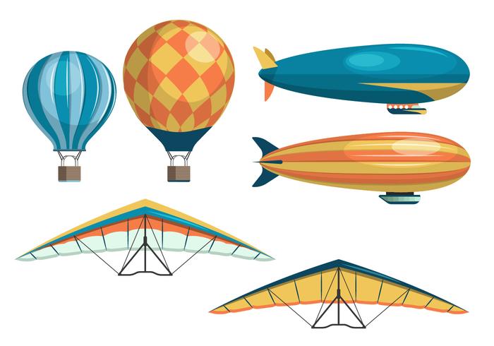 Set Of Dirigible, Air Balloon And Kite Vector Collection