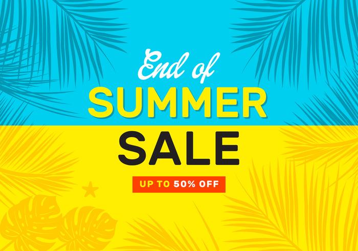 End of summer sale vector poster with silhouette of tropic leaves