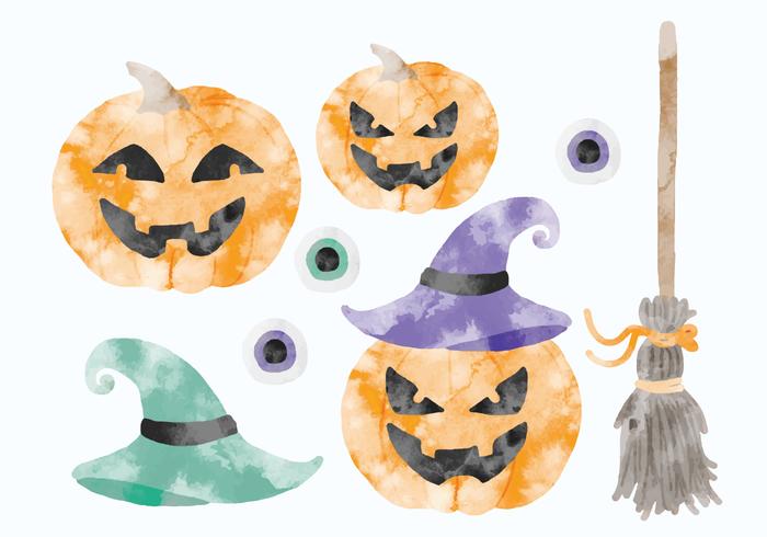 Vector Set of Watercolor Halloween Elements