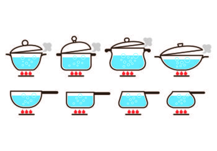 Pots with Boiling Water Icon Vectors 