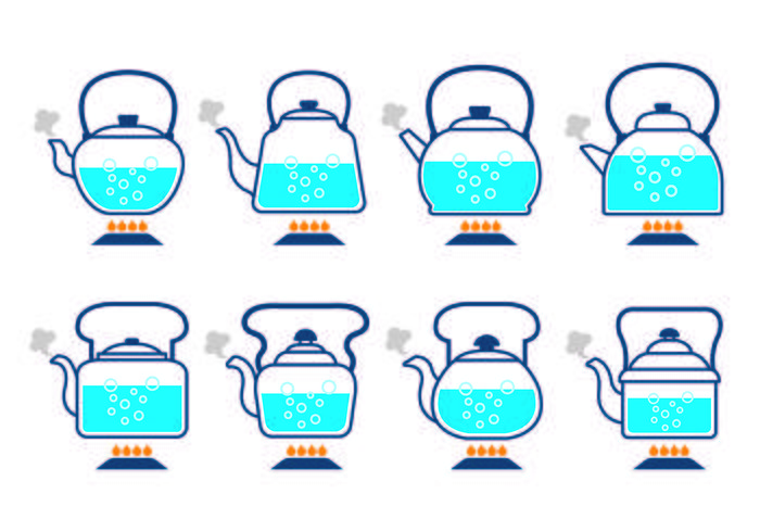 Kettles with Boiling Water Icon Vectors 