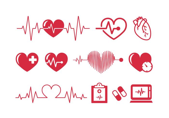 Heartbeats Cardiograma Vector Iconos
