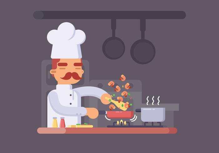 Chef Cooking Prawns in a pot Vector 